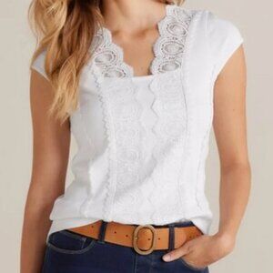 Soft Surroundings Breelyn Detailed Scallop Lace Cotton Top Sz 1X White #42W